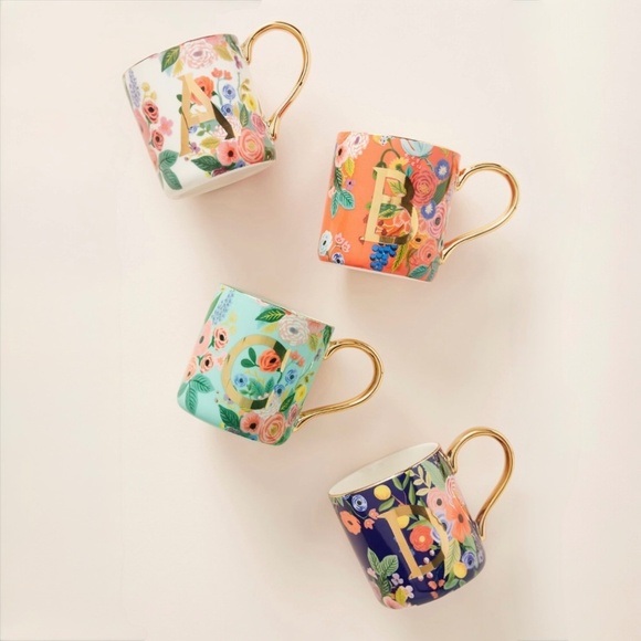 T [Rifle Paper Co] Blue Garden Party Monogram Floral Coffee Mug {Anthro} Tea Cup - Picture 5 of 16